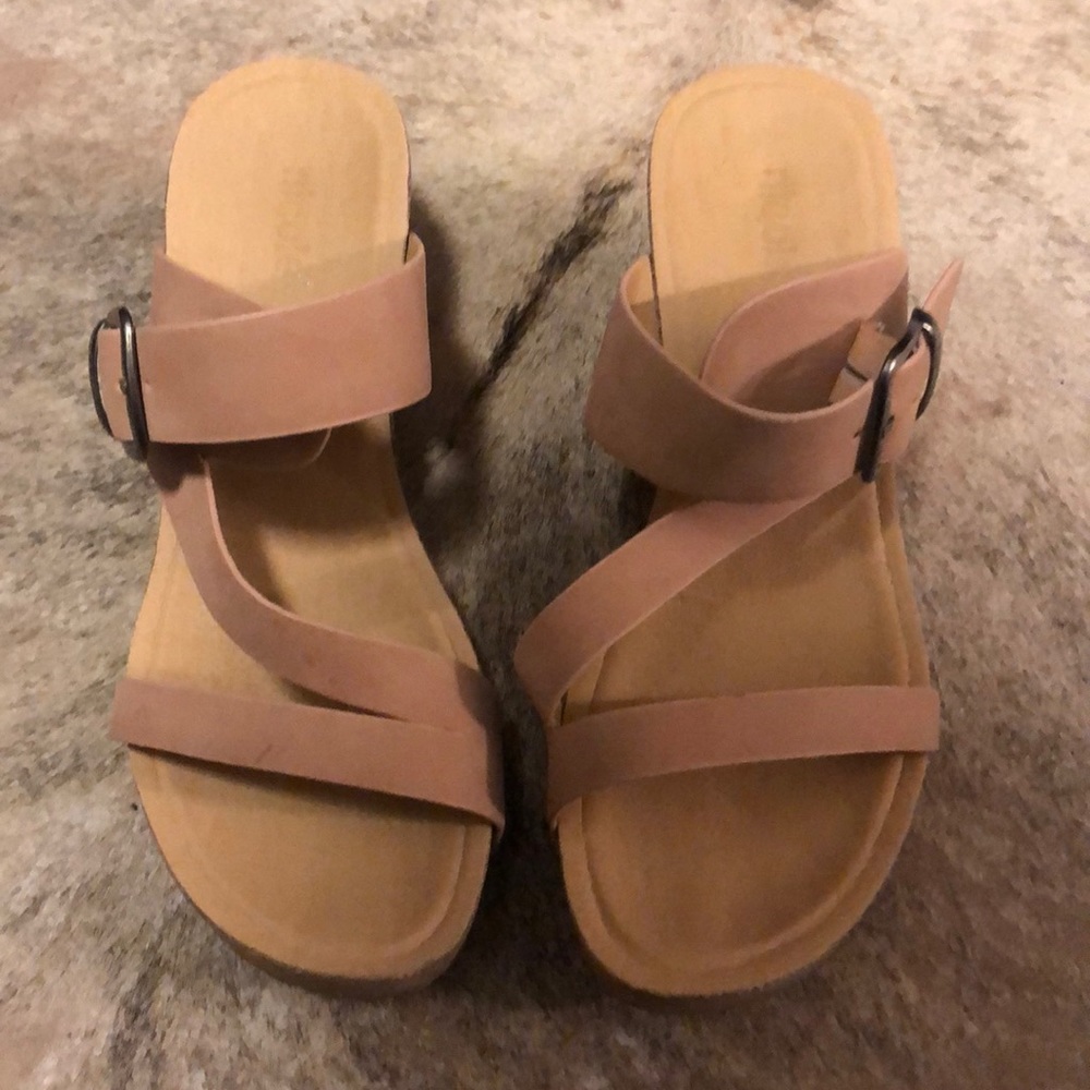 Pink suede wedges